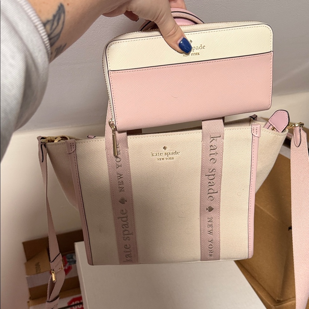 Kate Spade Pink and Cream Tote Bag with Wallet